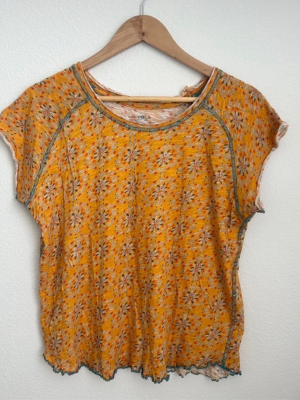 NATURAL LIFE Yellow Floral Short Sleeve Tee with Contrast Trim